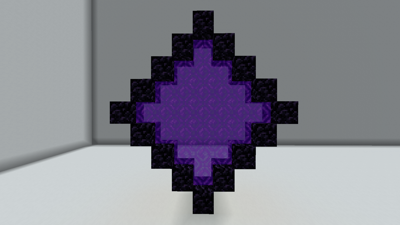An active nether portal built in the shape of a rhombus