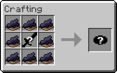 Instructions on crafting a music disc. The crafting recipe is one mystery item surrounded by 8 black dye.