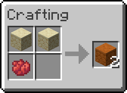 Shapeless crafting recipe, 2 Sandstone and one Red Dye to 2 Red Sandstone